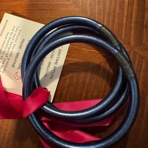 Chic Blue Bangles with Pink Ribbon